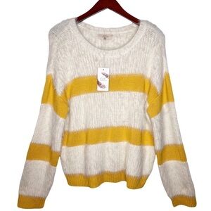 CHELSEA & VIOLET NWT Eyelash Knit Striped Sweater Size XL in Yellow and Cream